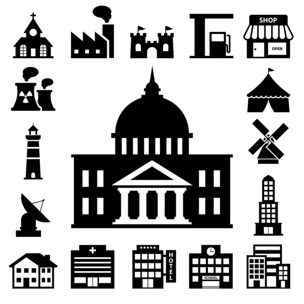 Conjunto de iconos edificios — Vector de stock