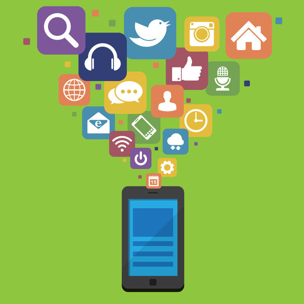 Смартфон с иконками в социальных сетях