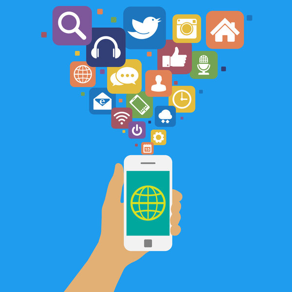 Смартфон с иконками в социальных сетях