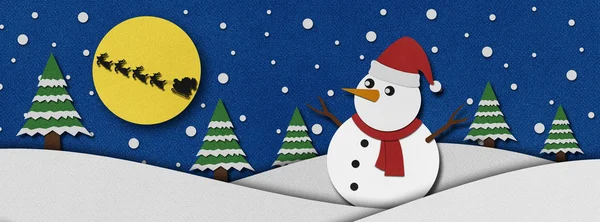 Snowman recycled papercraft on paper background. — Stock Photo, Image