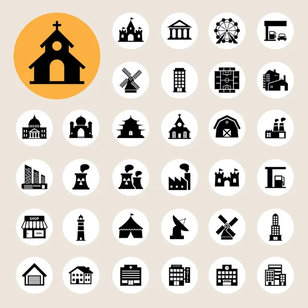 Conjunto de iconos edificios — Archivo Imágenes Vectoriales