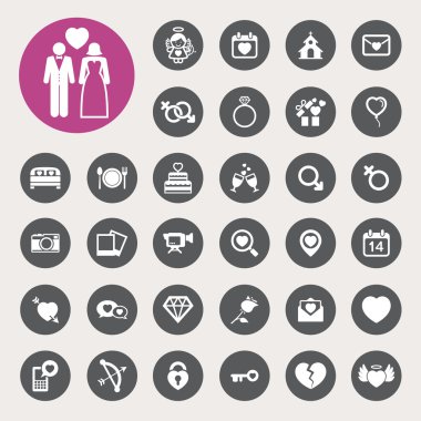Sevgililer günü ve düğün Icons set