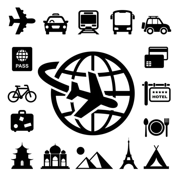 Conjunto de iconos de viajes y vacaciones — Vector de stock