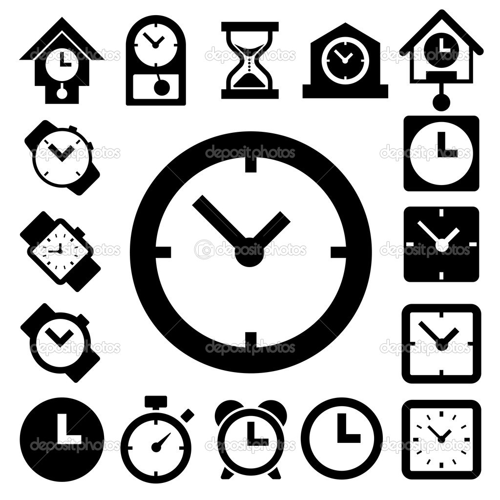 Clocks and time icons set