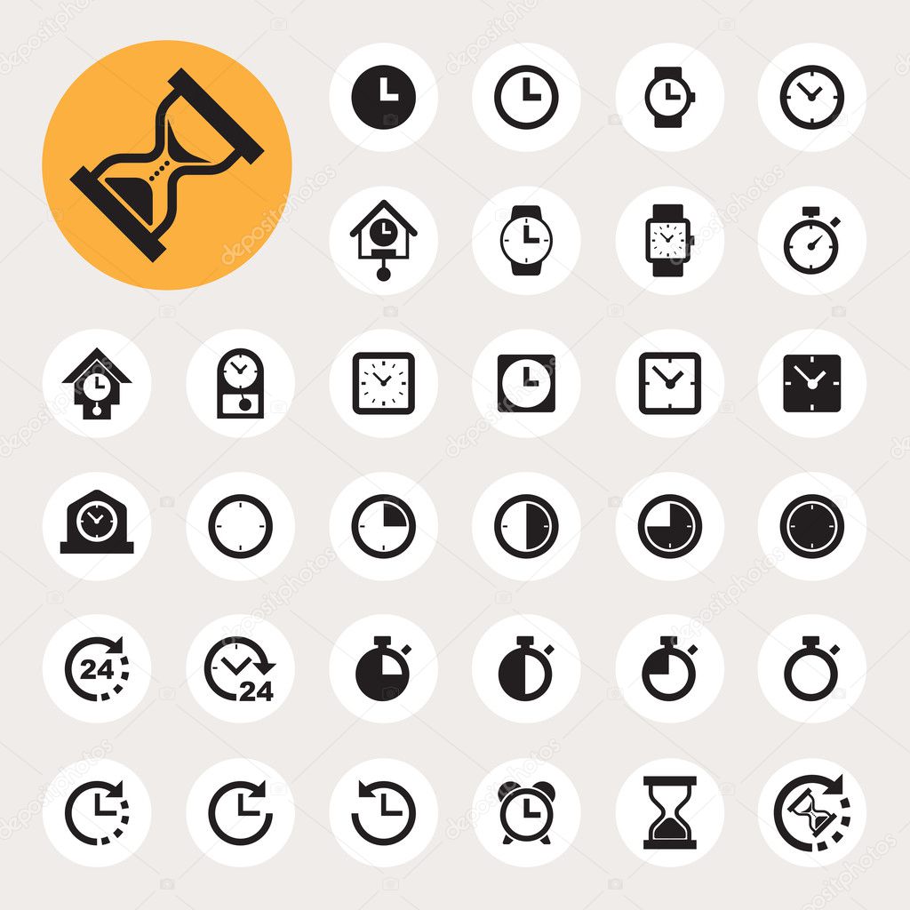 Clocks and time icons set