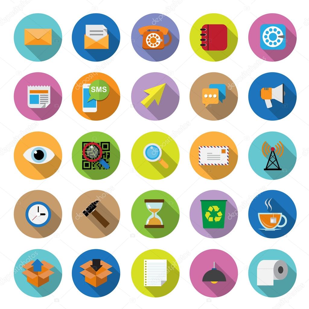 Flat icons collection with long shadow