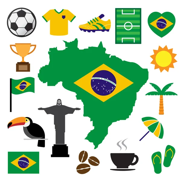 브라질 축구 아이콘 세트 — 스톡 벡터