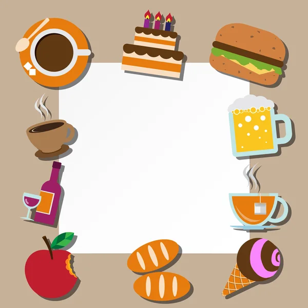 Paper note and food icons set — Stock Vector