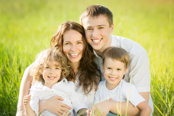 Happy family in spring field Royalty Free Stock Images