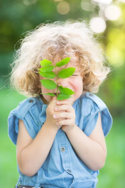 Criança exploração jovem planta — Fotografia de Stock