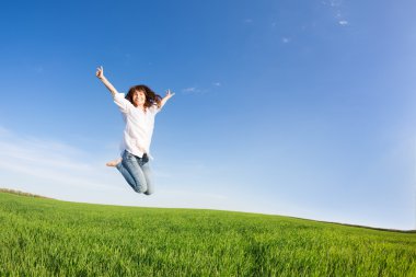 Happy woman jumping clipart