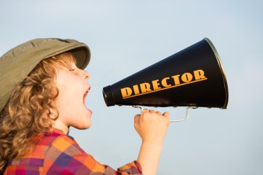 Kid shouting through megaphone clipart