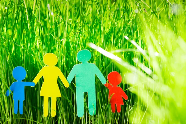 Paper family in grass — Stock Photo, Image