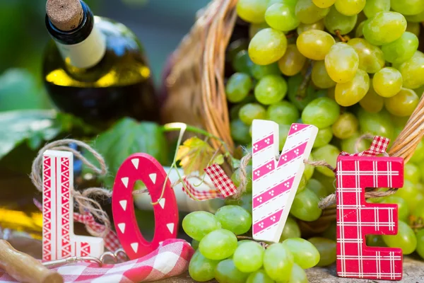 Bottiglia di vino bianco e uva — Foto Stock