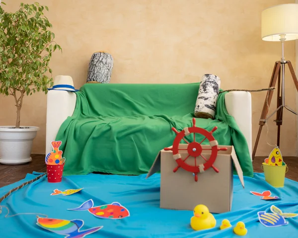 Kinderzimmer Innen Vorbereitungen Für Das Spielenachtsangeln Sommerferienkonzept — Stockfoto