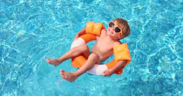 Happy Child Having Fun Swimming Pool Slow Motion — Wideo stockowe