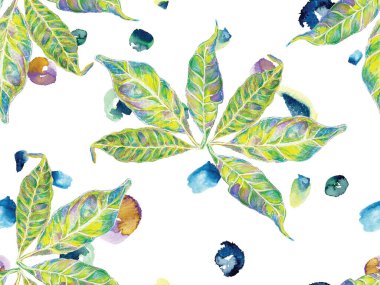 Suluboya Turuncu Çiçek ve Yapraklar. Canlı Sakura ve Jasmine Print. Yaz Vintage Arkaplanı. Çiçek Ayurveda deseni. Paslı Turuncu Biyolojik Yasemin Kusursuz Desen.