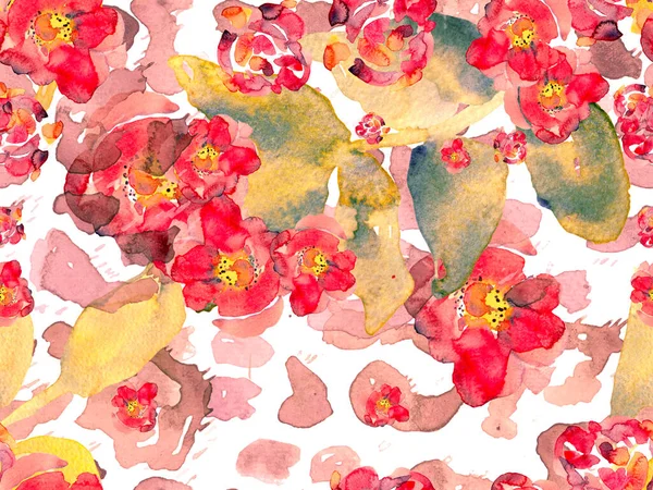 Akvarell Rosor Pion Och Blad Sömlös Mönster Botanisk Blommig Illustration — Stockfoto