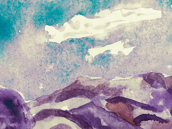 Fioletowy Fioletowy Stylizowane Japońskie Góry Akwarelowe Zabawne Himalaje Druk Akwarelowy — Zdjęcie stockowe
