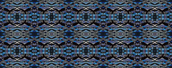 Textura Aleatória Pele Cobra Preta Azul Verde Geo Symmetric Ikat — Fotografia de Stock
