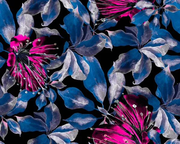 Schefflera Arboricola Naadloos Patroon Blauw Indigo Botanische Aquarel Print Evergreen — Stockfoto