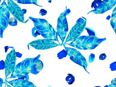 Yaz Vintage Arkaplanı. Klasik Mavi ve Indigo Bio Jasmin Kusursuz Şablon. Suluboya Turuncu Çiçek ve Yapraklar. Canlı Sakura ve Jasmine Print. Çiçek Ayurveda Deseni.