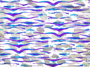 Geometrik hayvan dokusu. Klasik Mavi ve İndigo Zebra Cilt İzi. Hayvan kamuflajı arka planı. Afrika deseni. Çizgili, kusursuz desen. Suluboya Kamuflaj Tasarımı. Soyut Safari Döşemesi.