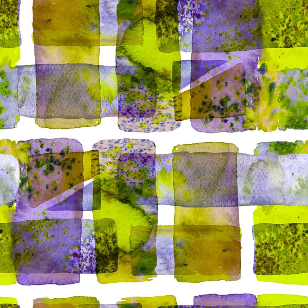 包豪斯无缝图案 潮水绿色和蓝色自由手水彩线 70年代的彩色立方体图解 水彩画潮流艺术 非洲地理笔划 有趣的几何 有机背景 — 图库照片