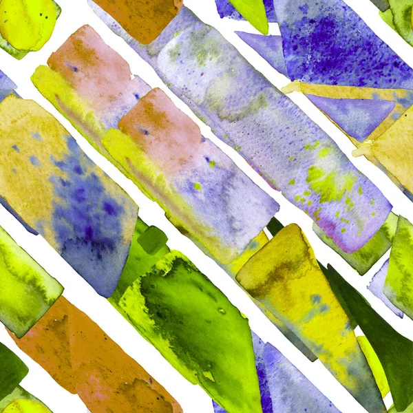 有趣的几何 自由手水彩线 70年代的彩色立方体图解 包豪斯无缝图案 有机背景 水彩画潮流艺术 非洲地理笔划 潮水绿蓝相间 — 图库照片
