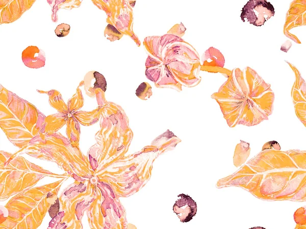Rust Orange Vibrant Sakura Jasmine Print Bio Jasmin Seamless Pattern — стоковое фото