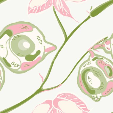 Limonsuz desen. Vector Summer Citrus Yazdırma. Modern El Çizimi Arkaplanı. Psikedelik Citron Motifi. Yeşil Kül ve Pembe İşaretli Kireç. Botanik Çizim.