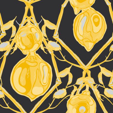 Limonsuz desen. Vector Summer Citrus Yazdırma. Basit İşaretli Kireç. Botanik Çizimi. Sarı Altın Çağdaş El Çizim Arkaplanı. Psikedelik Citron Motifi.