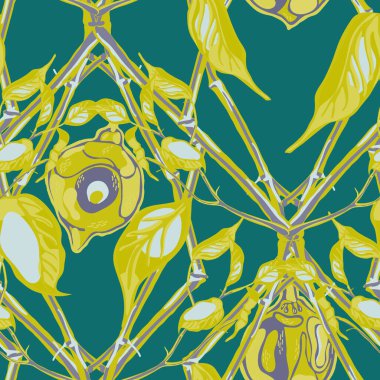 Limonsuz desen. Yeşil ve Gri Modern El Çizim Arkaplanı. Vector Summer Citrus Yazdırma. Basit İşaretli Kireç. Botanik Çizimi. Psikedelik Citron Motifi.