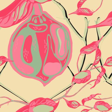 Limonsuz desen. Yeşil Kül ve Pembe İşaretli Kireç. Botanik Çizimi. Vector Summer Citrus Yazdırma. Psikedelik Citron Motifi. Modern El Çizimi Arkaplanı.