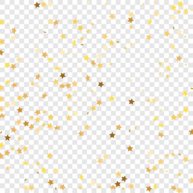Şeffaf Arkaplan 'da Star Sequin Konfeti. İzole edilmiş bir doğum günü kartı. Golden Stars Banner 'da. Vektör Altın Parıltısı. Yere Düşen Parçacıklar. Hediye kartı şablonu. Noel Partisi Çerçevesi.