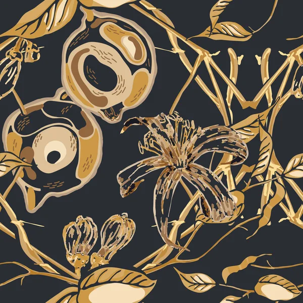 Limonsuz desen. Sarı Altın Vektör Yaz Citrus Yazdırma. Psikedelik Citron Motifi. Modern El Çizimi Arkaplanı. Basit İşaretli Kireç. Botanik Çizim.