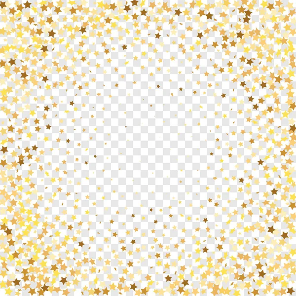 Şeffaf Arkaplan 'da Star Sequin Konfeti. İzole edilmiş bir doğum günü kartı. Golden Stars Banner 'da. Noel Partisi Çerçevesi. Hediye kartı şablonu. Vektör Altın Parıltısı. Yere Düşen Parçacıklar.