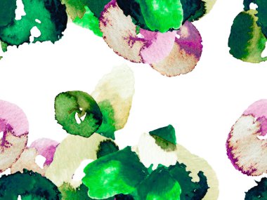 Biyo Jasmin Kusursuz Şablon. Yeşil ve Aqua Menthe Ayurveda deseni. Suluboya Turuncu Çiçek ve Yapraklar. Canlı Sakura ve Jasmine Print. Yaz Vintage Arkaplanı.