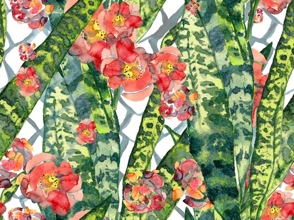 Akvarell Rosor Pion Och Blad Sömlös Mönster Summer Blossom Bakgrund — Stockfoto