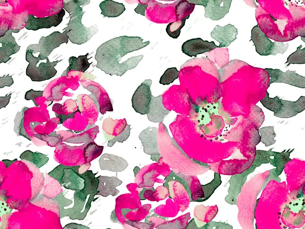 Υδατογραφία Τριαντάφυλλα Παιώνια Και Φύλλα Μοτίβο Χωρίς Ραφές Εξωτικό Σχέδιο — Φωτογραφία Αρχείου