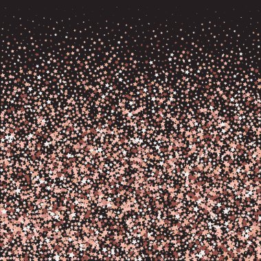 Kara Arkaplan 'da Star Sequin Konfeti. Vektör Altın Parıltısı. Yere Düşen Parçacıklar. Noel Partisi Çerçevesi. İzole edilmiş bir doğum günü kartı. Golden Stars Banner 'da. Fiş Hediye Kartı Şablonu.