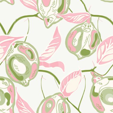 Limonsuz desen. Modern El Çizimi Arkaplanı. Vector Summer Citrus Yazdırma. Psikedelik Citron Motifi. Basit İşaretli Kireç. Botanik Çizimi. Yeşil Kül ve Pembe