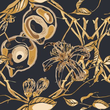 Limonsuz desen. Sarı Altın Vektör Yaz Citrus Yazdırma. Psikedelik Citron Motifi. Modern El Çizimi Arkaplanı. Basit İşaretli Kireç. Botanik Çizim.