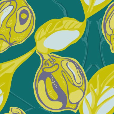 Limonsuz desen. Vector Summer Citrus Yazdırma. Psikedelik Citron Motifi. Modern El Çizimi Arkaplanı. Basit İşaretli Kireç. Botanik Çizimi. Yeşil ve Gri