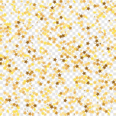 Şeffaf Arkaplan 'da Star Sequin Konfeti. Hediye kartı şablonu. İzole edilmiş bir doğum günü kartı. Golden Stars Banner 'da. Noel Partisi Çerçevesi. Vektör Altın Parıltısı. Yere Düşen Parçacıklar.