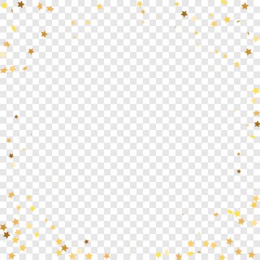 Şeffaf Arkaplan 'da Star Sequin Konfeti. İzole edilmiş bir doğum günü kartı. Golden Stars Banner 'da. Vektör Altın Parıltısı. Yere Düşen Parçacıklar. Noel Partisi Çerçevesi. Fiş Hediye Kartı Şablonu.