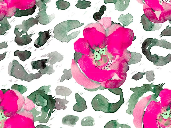 Wasserfarben Rosen Pfingstrosen Und Blätter Nahtlose Muster Botanische Florale Illustration — Stockfoto