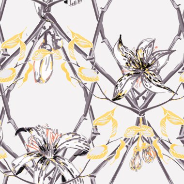 Limonsuz desen. Basit İşaretli Kireç. Botanik Çizimi. Modern El Çizimi Arkaplanı. Psikedelik Citron Motifi. Aydınlatıcı Sarı ve Nihai Gri Vektör Summer Citrus Yazdırma.