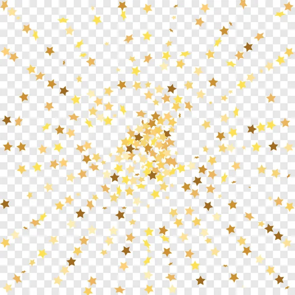 Star Sequin Confetti Fundo Transparente Vector Gold Glitter Partículas Cair — Vetor de Stock