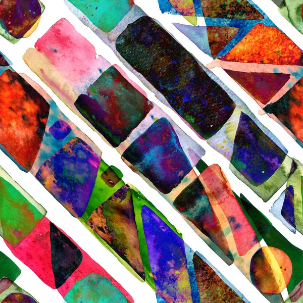 バウハウスのシームレスなパターン 有機的背景 フリーハンド水彩ライン 70年代カラーキュビズムイラスト 水彩トレンディアート アフリカ ブラシストローク 潮の緑 Fun Geometry — ストック写真